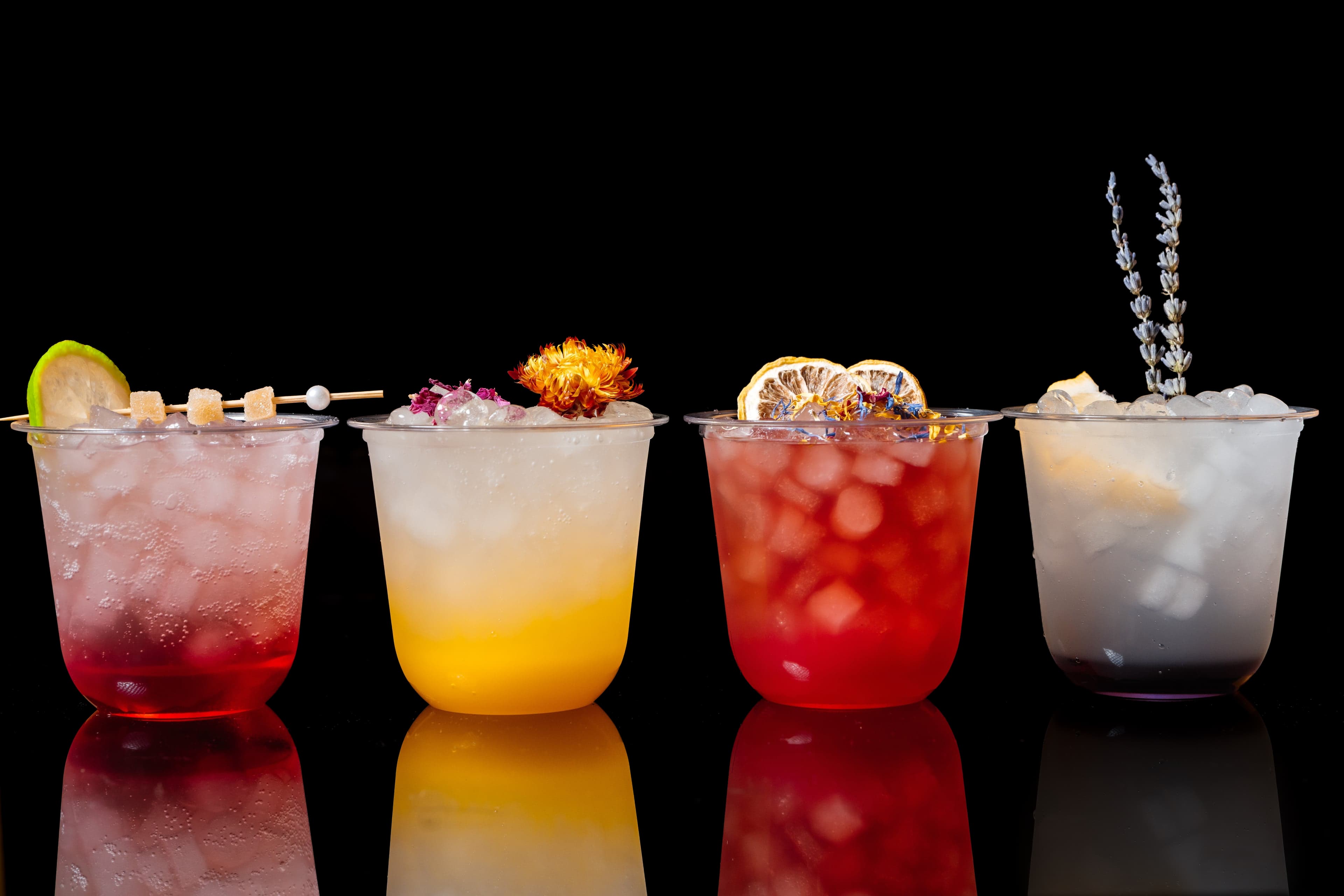 Mock & Roll handcrafted mocktails — beautifully presented with fresh garnishes
